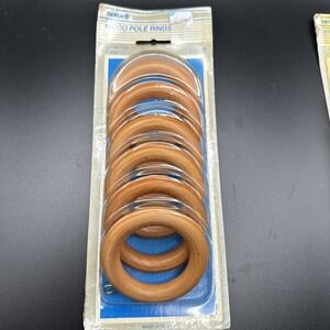Vintage Newell Boho‎ MCM Wood Drapery Curtain Rod Pole Rings Oak Finish Set of 7